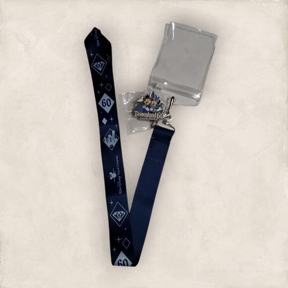 4 - Disneyland 60th Anniversary Diamond Celebration Pin Lanyard Card Holder Set - Picture 1 of 3